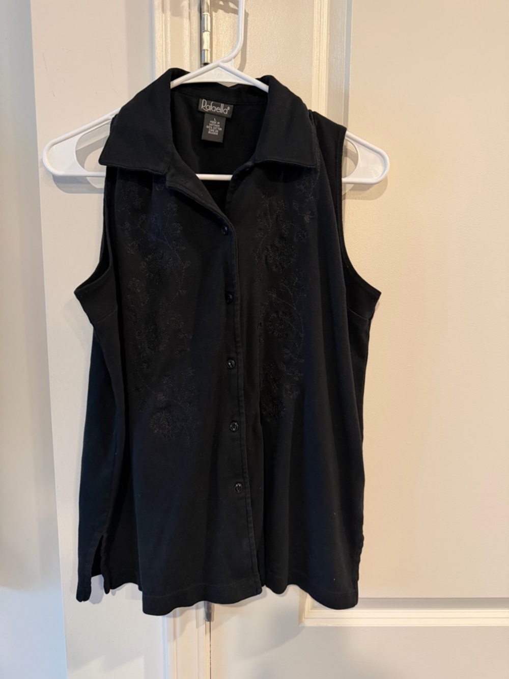 Black Sleeveless Button-Down Top